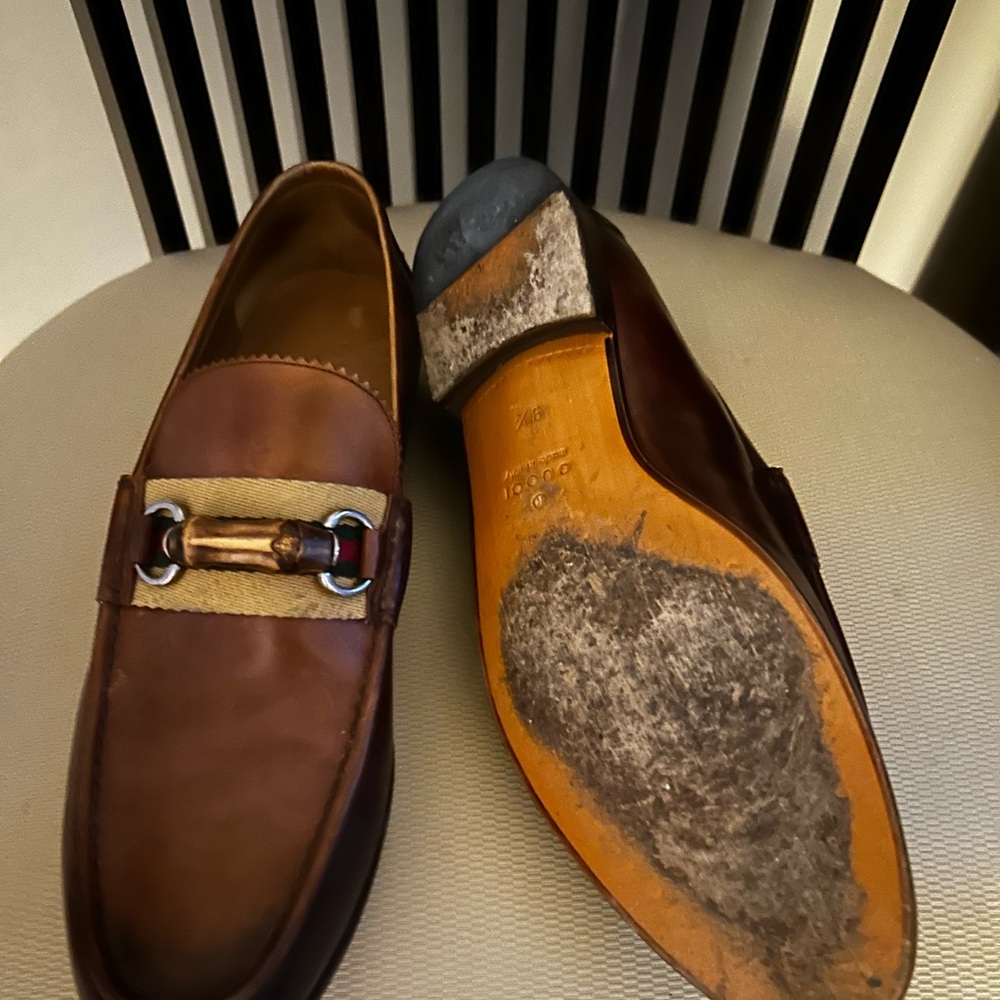 GUCCI Men's Brown Loafers with  Bamboo and Signature Buckle Detail - Picture 3 of 4